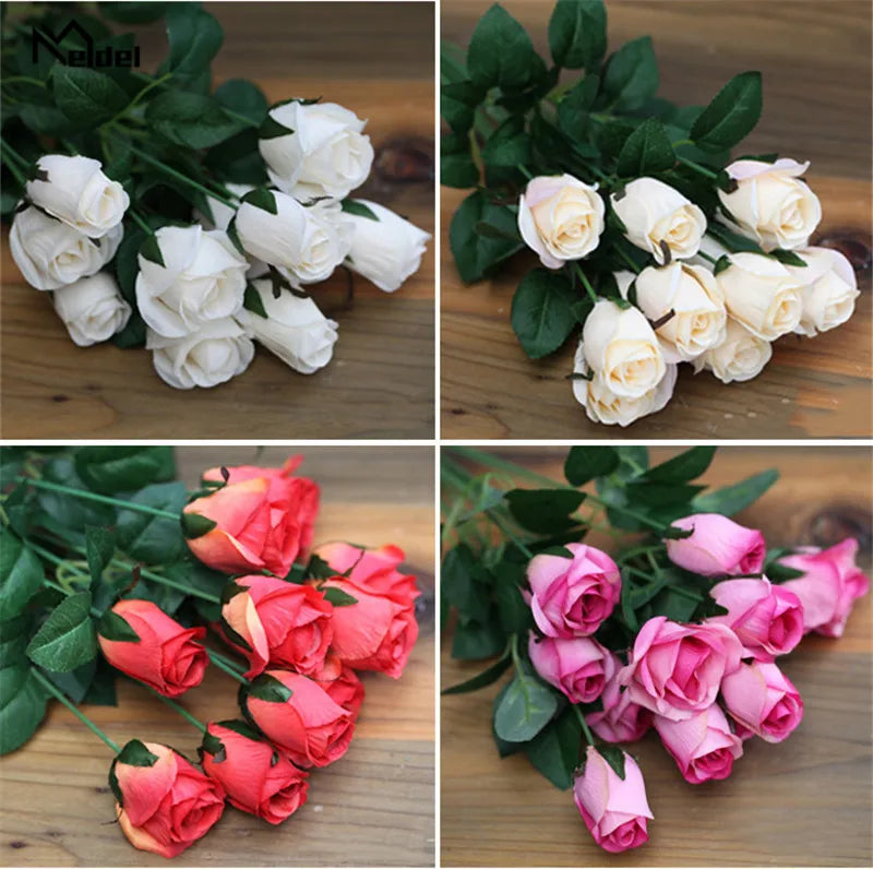 12 Heads Elegant Romantic Faux  Roses Flowers Bunch Simulation Silk Flowers Bridal Hand Bouquet Home Party Wedding Decor Rose Floral