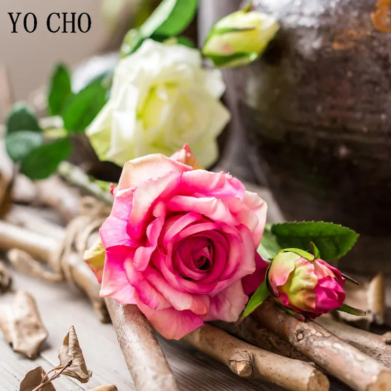 Single Rose Silk Flower Stem with  Real Touch Rose Flowers  Home Wedding Decoration Table