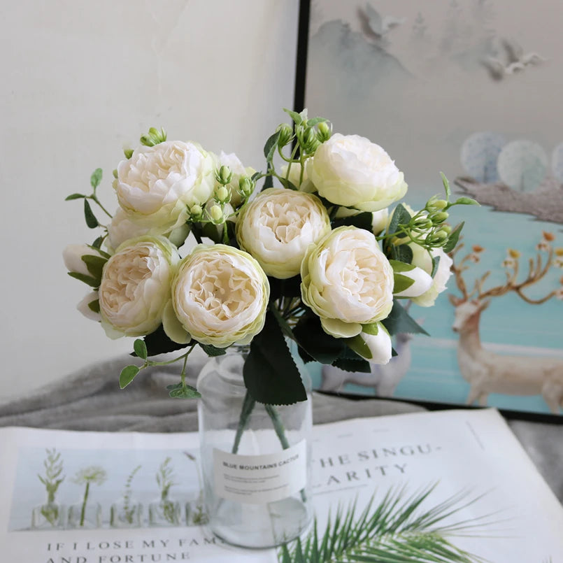 1 Bundle Silk Peony Bouquet Home Decoration Accessories Wedding Party  Pompons Artificial Roses Flowers