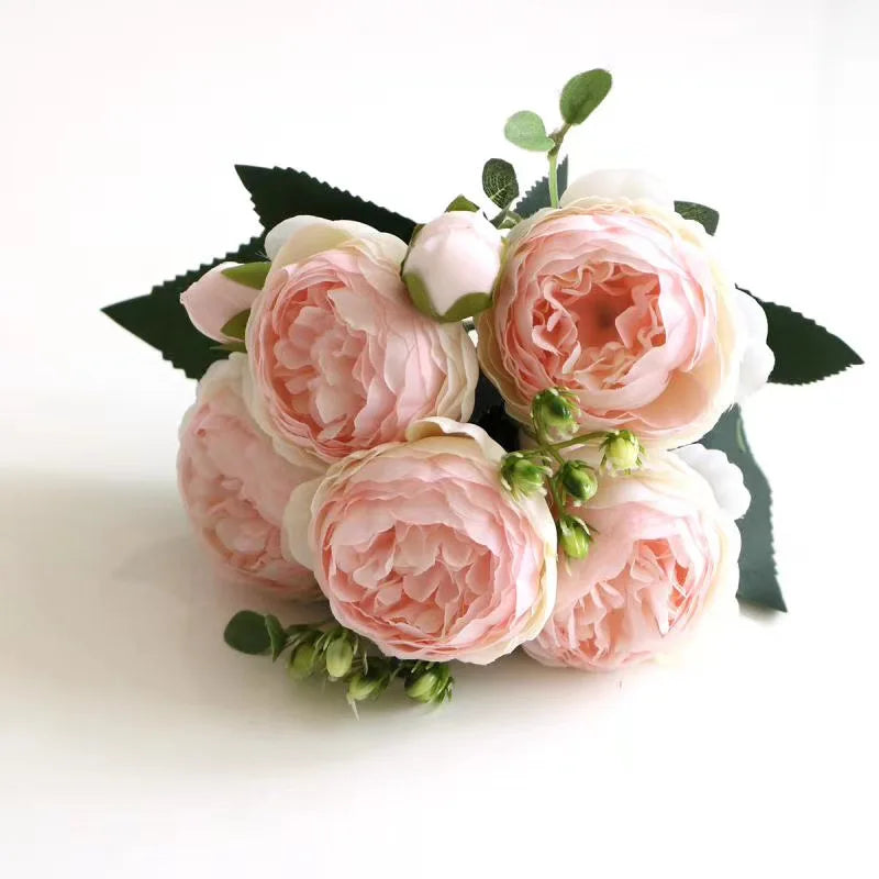 1 Bundle Silk Peony Bouquet Home Decoration Accessories Wedding Party  Pompons Artificial Roses Flowers