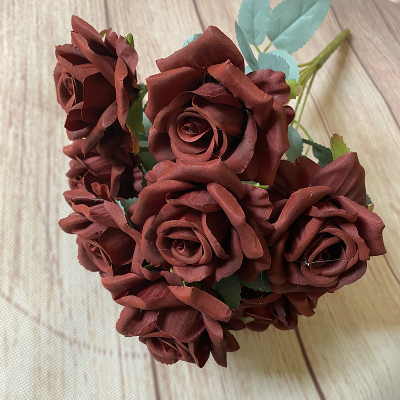 9roses/bunch  Aritificial rose small rose living room decoration simulated dry flower dining table flower home decoration