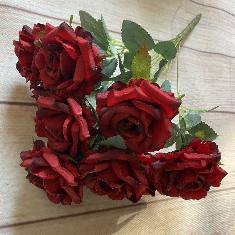 9roses/bunch  Aritificial rose small rose living room decoration simulated dry flower dining table flower home decoration
