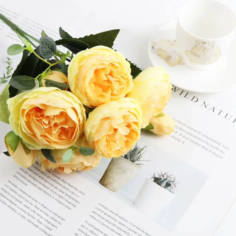 1 Bundle Silk Peony Bouquet Home Decoration Accessories Wedding Party  Pompons Artificial Roses Flowers