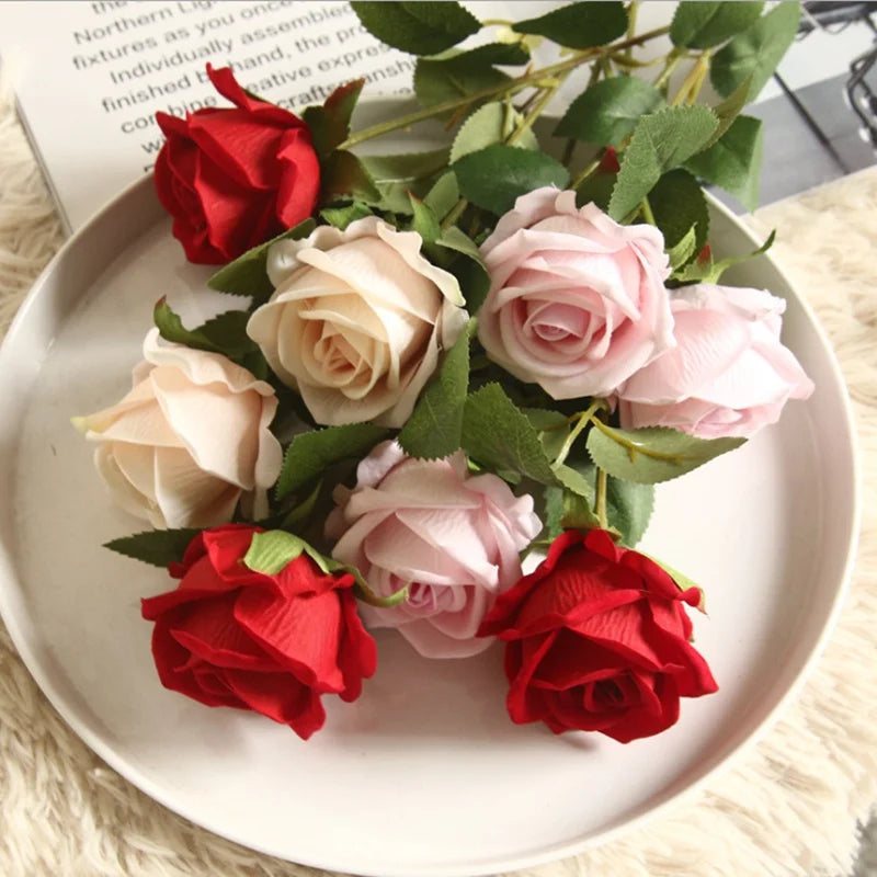 10PC Silk Roses Bouquet Vase for Home Decoration Accessories Diy Photo Props Flowers Arrangement Dining Table Christmas