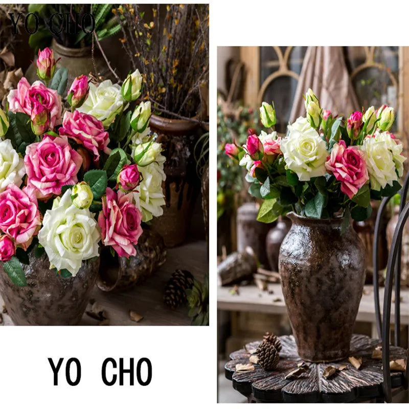 Single Rose Silk Flower Stem with  Real Touch Rose Flowers  Home Wedding Decoration Table