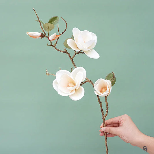 Luxury Big Magnolia Silk Flower Long Branch Living Room Home Wedding Decor Arrangement Autumn White Orchid Fake Plant