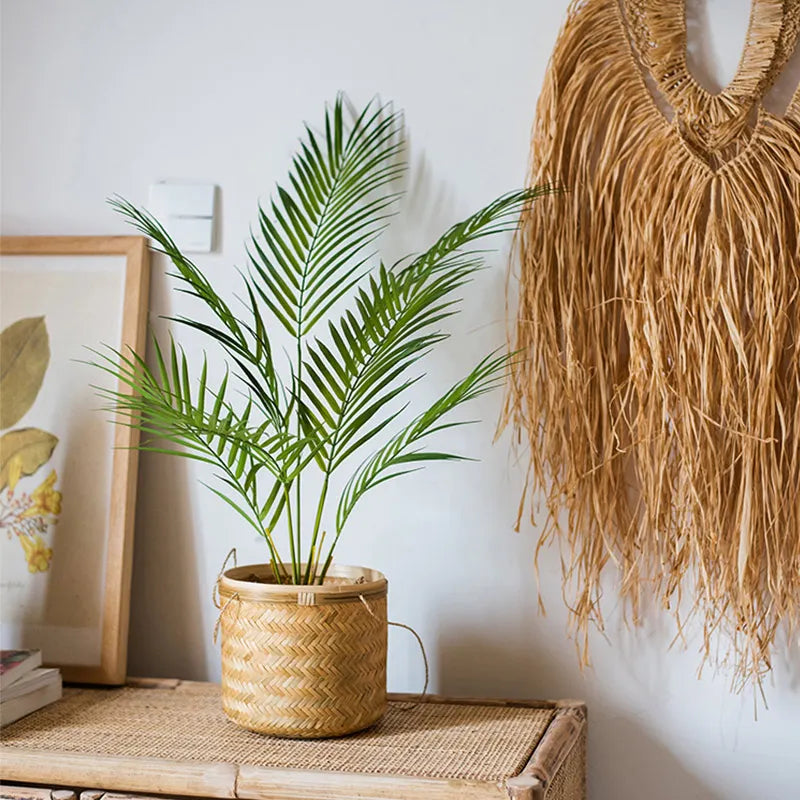 125cm Large Artificial Palm Tree Tropical Plants Branch Plastic Fake Leaves Green Monstera For Christmas Home Garden Room Decor