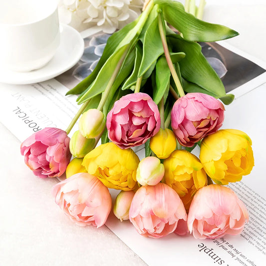 New Silicone Tulip Faux Flower Real Touch Bouquet 40CM Luxury Home Decorative Flowers Living Room Deco Flores Fake Plant