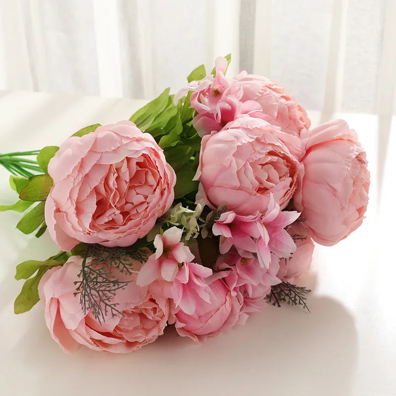 1Bunch European Crafted Peony Flowers Big Bouquet Silk Flowers Wedding Party Home Decoration Wreath DIY Scrapbooking