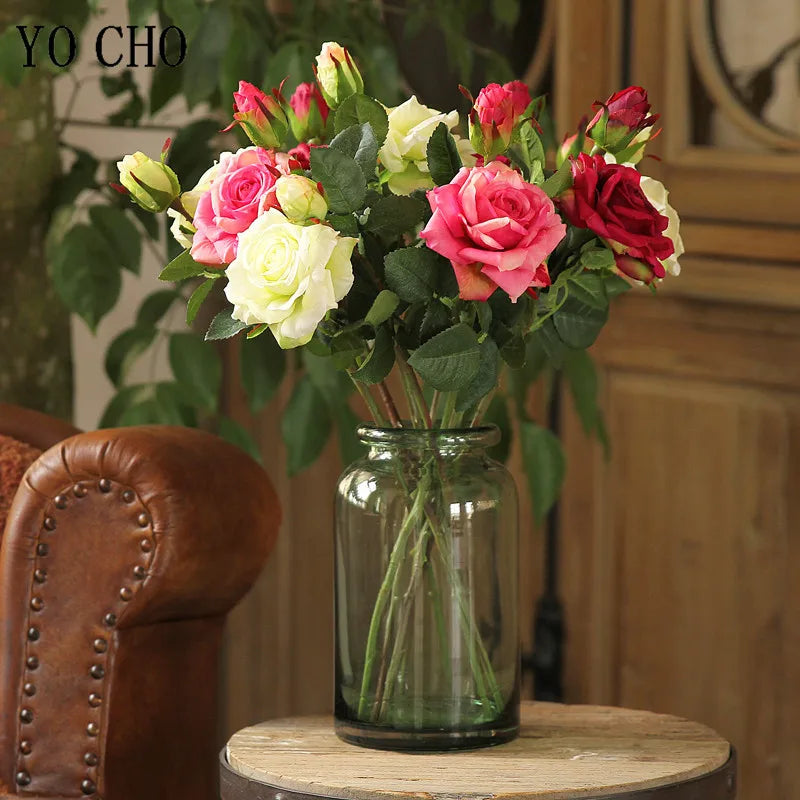 Single Rose Silk Flower Stem with  Real Touch Rose Flowers  Home Wedding Decoration Table