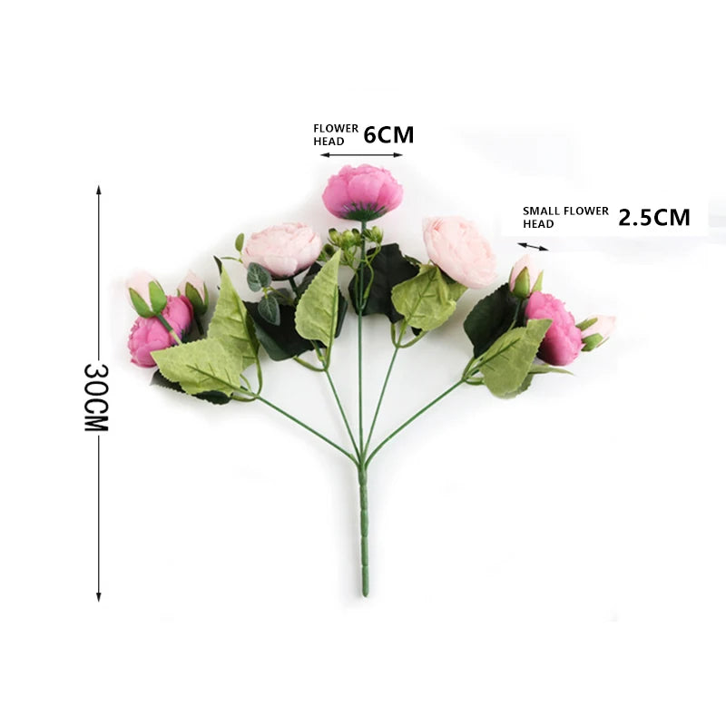 1 Bundle Silk Peony Bouquet Home Decoration Accessories Wedding Party  Pompons Artificial Roses Flowers