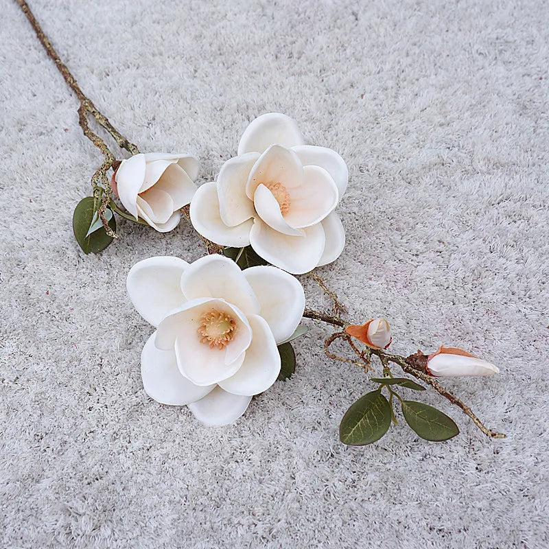 Luxury Big Magnolia Silk Flower Long Branch Living Room Home Wedding Decor Arrangement Autumn White Orchid Fake Plant