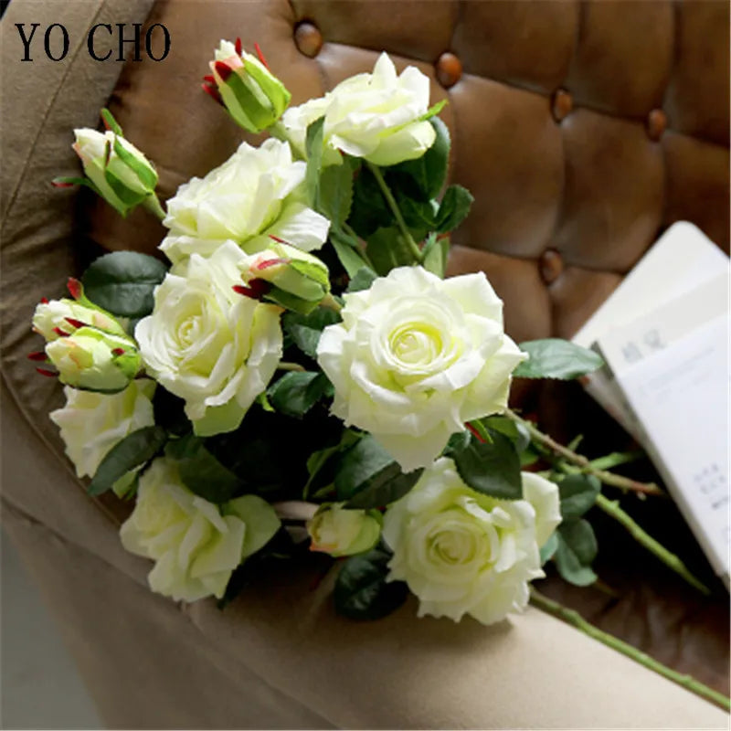 Single Rose Silk Flower Stem with  Real Touch Rose Flowers  Home Wedding Decoration Table