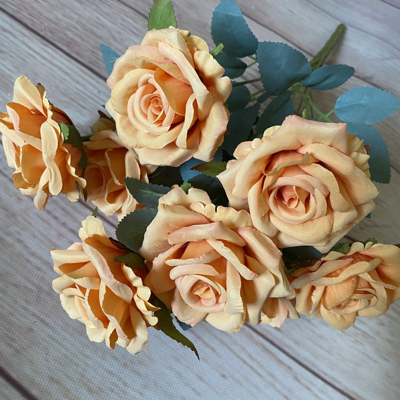 9roses/bunch  Aritificial rose small rose living room decoration simulated dry flower dining table flower home decoration