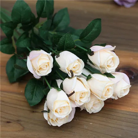 12 Heads Elegant Romantic Faux  Roses Flowers Bunch Simulation Silk Flowers Bridal Hand Bouquet Home Party Wedding Decor Rose Floral