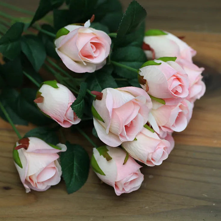 12 Heads Elegant Romantic Faux  Roses Flowers Bunch Simulation Silk Flowers Bridal Hand Bouquet Home Party Wedding Decor Rose Floral