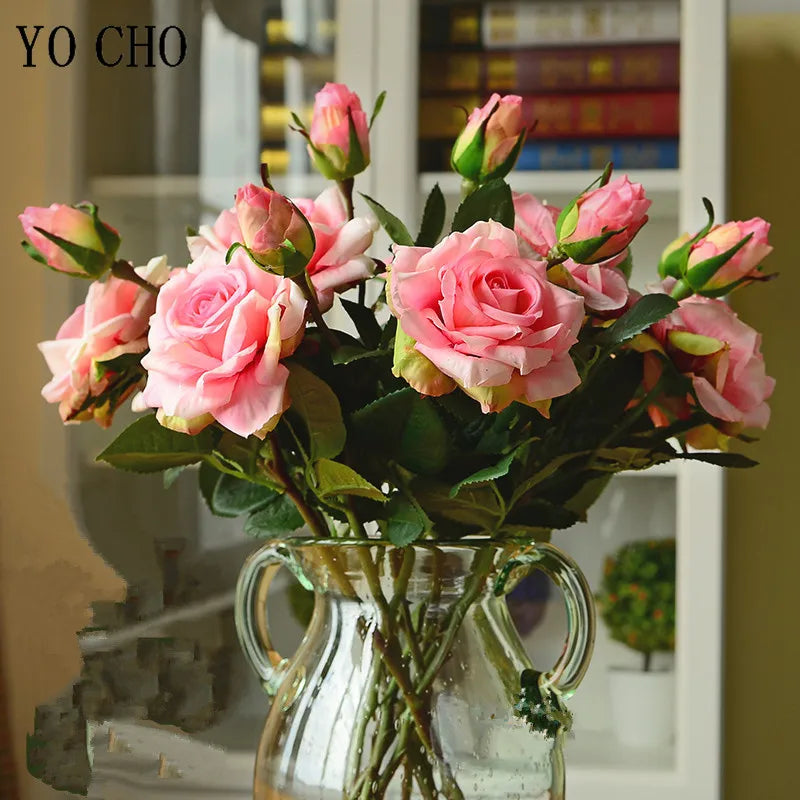 Single Rose Silk Flower Stem with  Real Touch Rose Flowers  Home Wedding Decoration Table