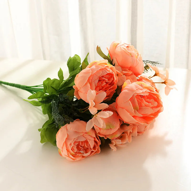1Bunch European Crafted Peony Flowers Big Bouquet Silk Flowers Wedding Party Home Decoration Wreath DIY Scrapbooking