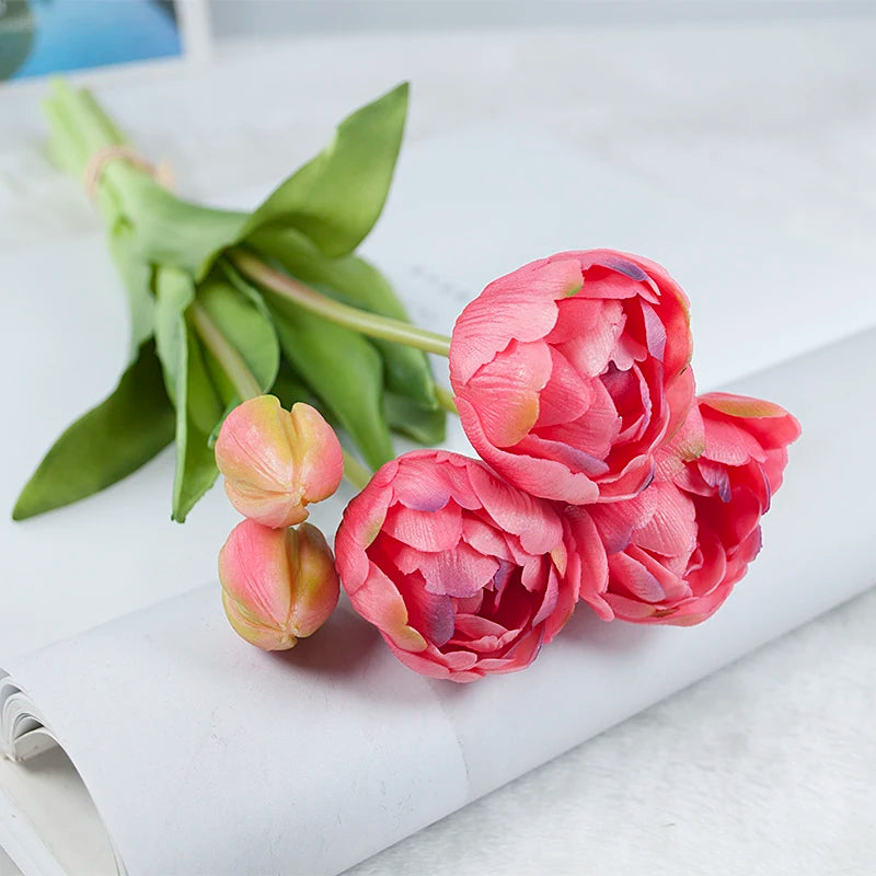 New Silicone Tulip Faux Flower Real Touch Bouquet 40CM Luxury Home Decorative Flowers Living Room Deco Flores Fake Plant