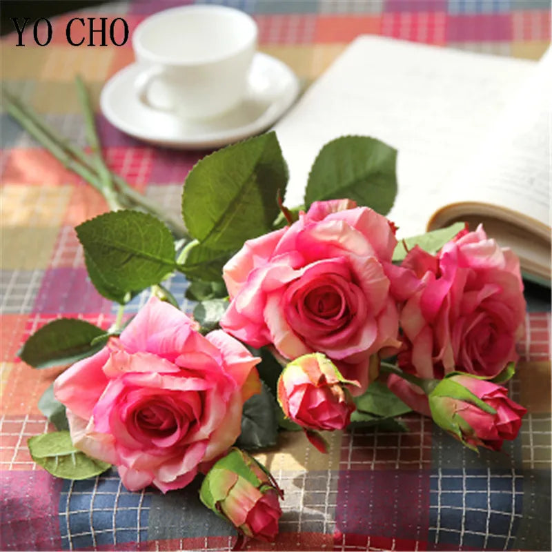 Single Rose Silk Flower Stem with  Real Touch Rose Flowers  Home Wedding Decoration Table