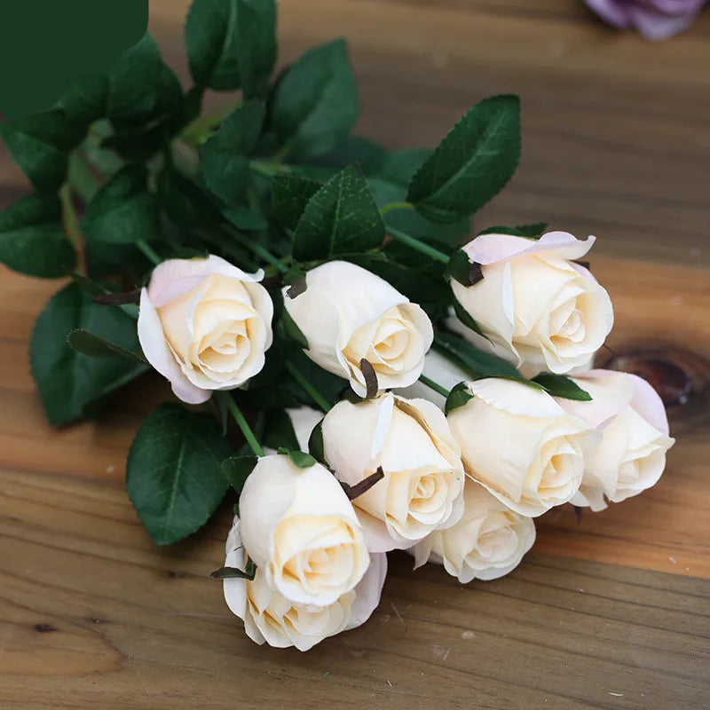 12 Heads Elegant Romantic Faux  Roses Flowers Bunch Simulation Silk Flowers Bridal Hand Bouquet Home Party Wedding Decor Rose Floral