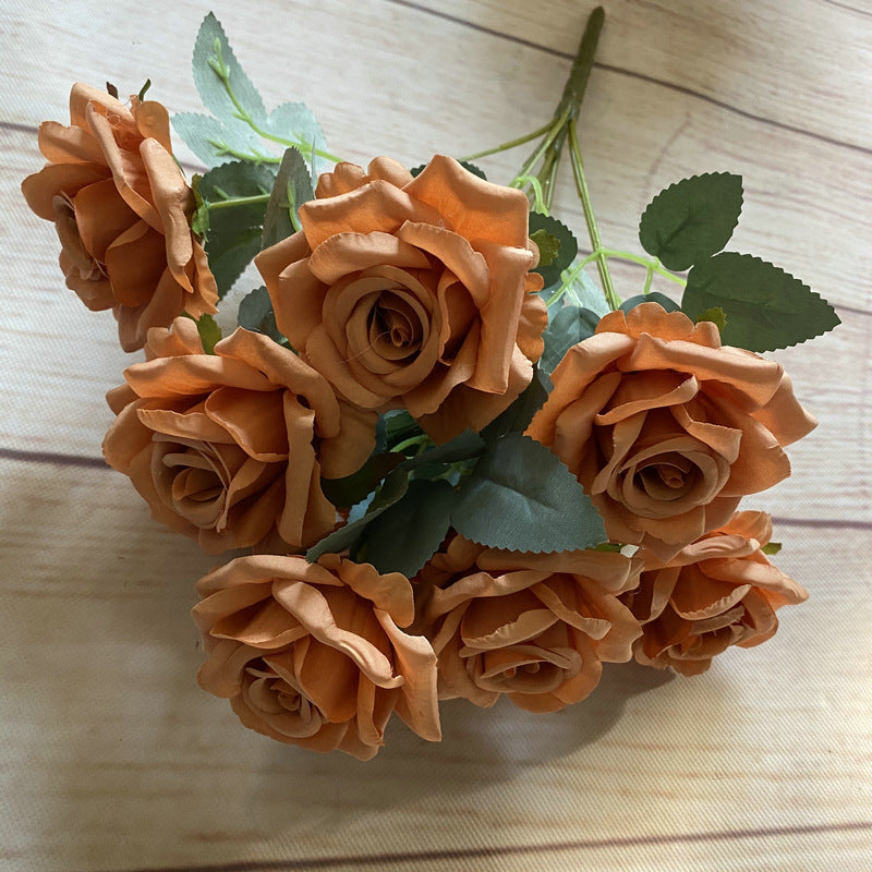 9roses/bunch  Aritificial rose small rose living room decoration simulated dry flower dining table flower home decoration