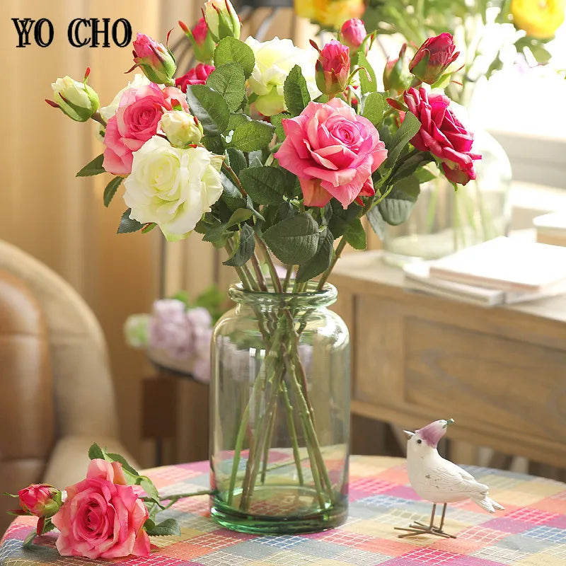 Single Rose Silk Flower Stem with  Real Touch Rose Flowers  Home Wedding Decoration Table
