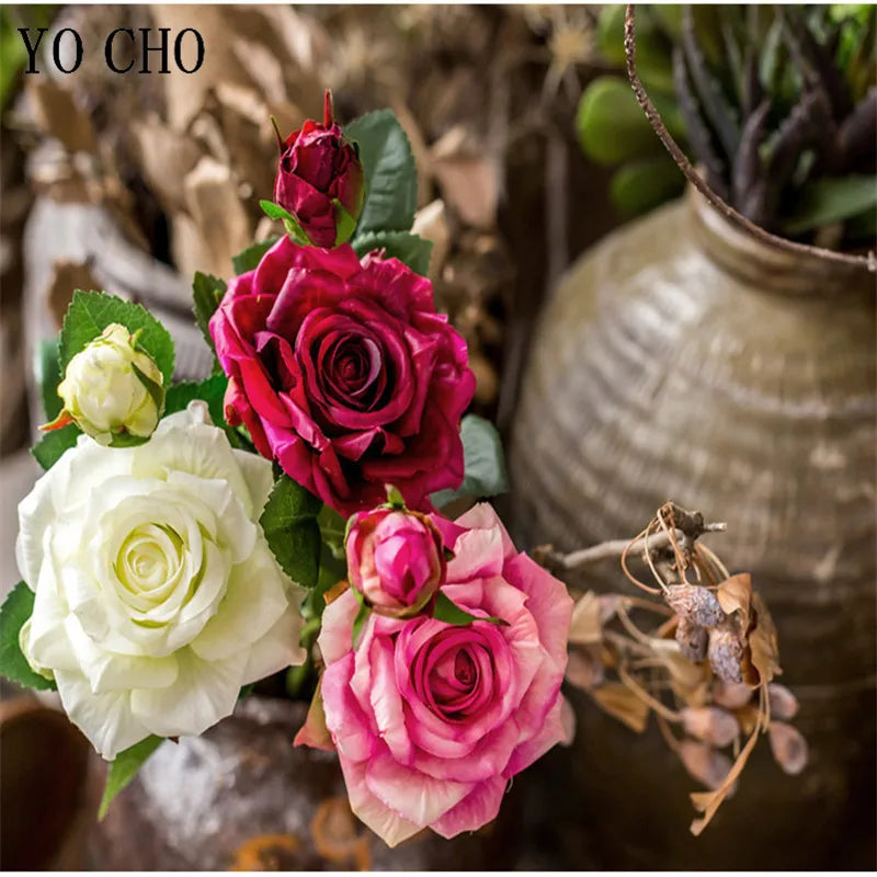 Single Rose Silk Flower Stem with  Real Touch Rose Flowers  Home Wedding Decoration Table