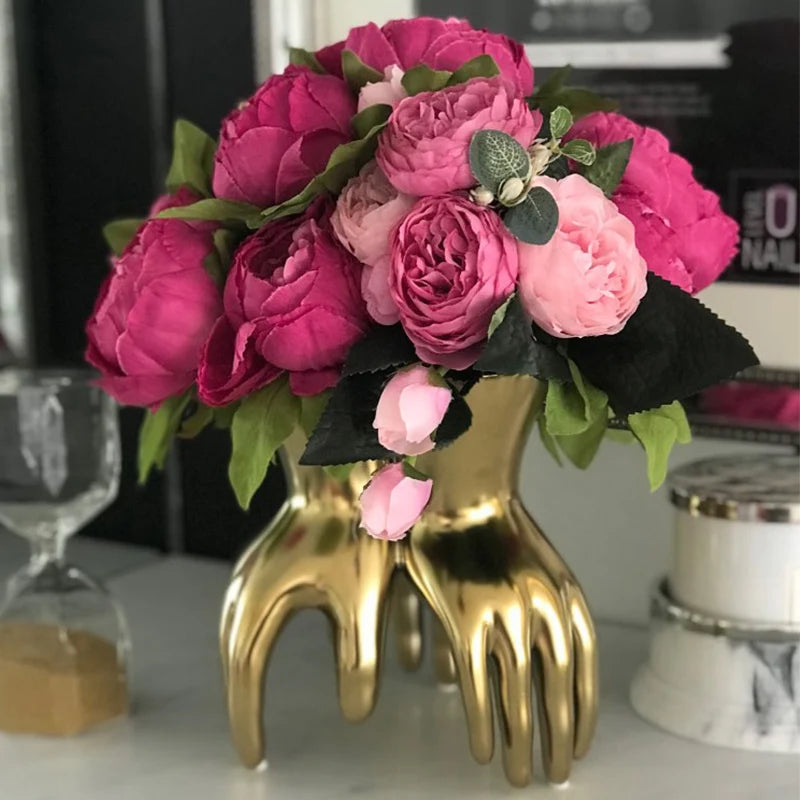 Silk Peony Hand Crafted Flowers Beautiful Flores Bouquet for Wedding Party Home Decoration Mariage Silk Flowers