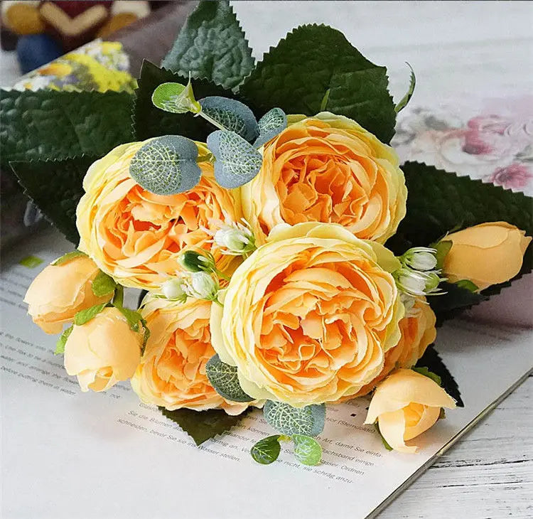 Silk Peony Hand Crafted Flowers Beautiful Flores Bouquet for Wedding Party Home Decoration Mariage Silk Flowers