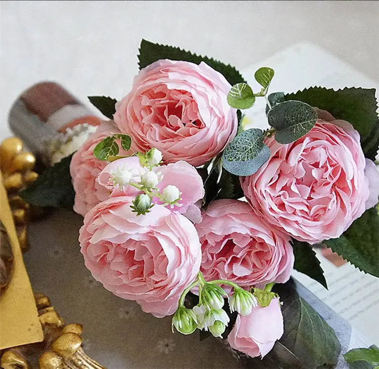 Silk Peony Hand Crafted Flowers Beautiful Flores Bouquet for Wedding Party Home Decoration Mariage Silk Flowers