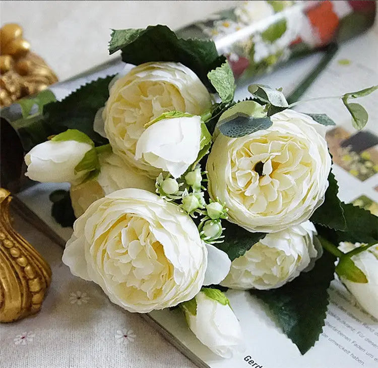 Silk Peony Hand Crafted Flowers Beautiful Flores Bouquet for Wedding Party Home Decoration Mariage Silk Flowers