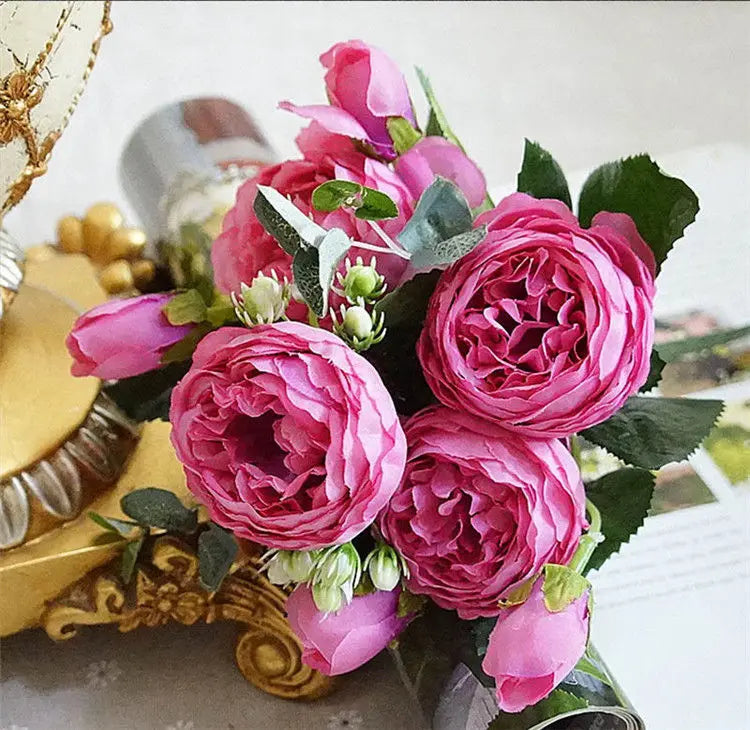 Silk Peony Hand Crafted Flowers Beautiful Flores Bouquet for Wedding Party Home Decoration Mariage Silk Flowers
