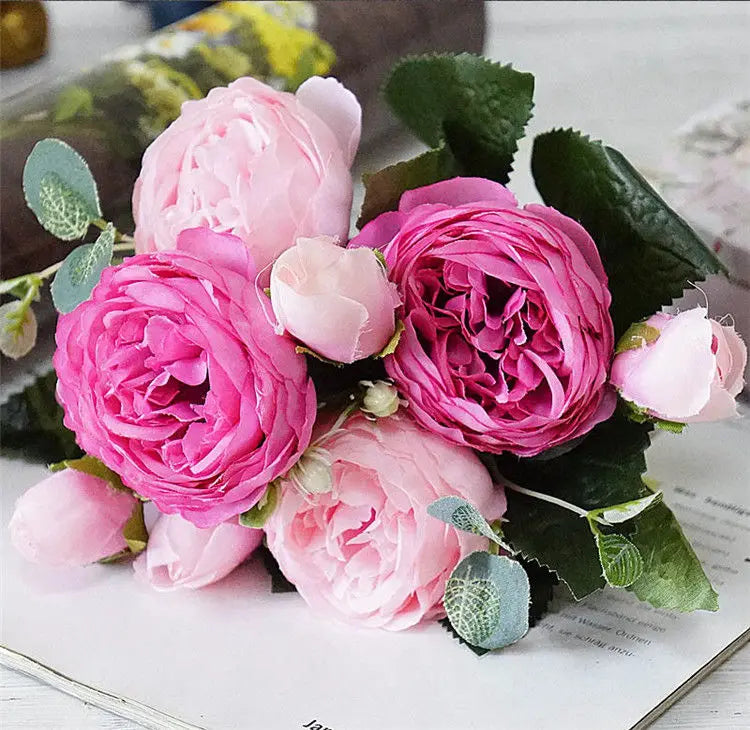 Silk Peony Hand Crafted Flowers Beautiful Flores Bouquet for Wedding Party Home Decoration Mariage Silk Flowers
