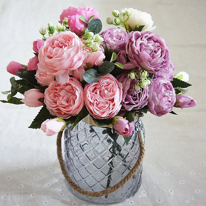 Silk Peony Hand Crafted Flowers Beautiful Flores Bouquet for Wedding Party Home Decoration Mariage Silk Flowers