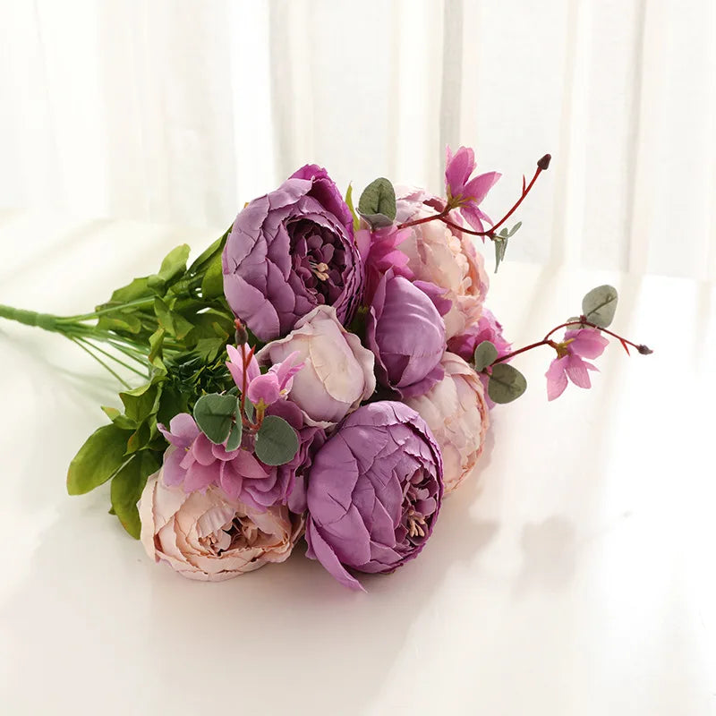 1Bunch European Crafted Peony Flowers Big Bouquet Silk Flowers Wedding Party Home Decoration Wreath DIY Scrapbooking