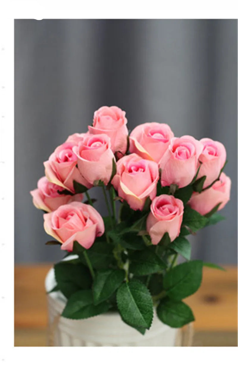 12 Heads Elegant Romantic Faux  Roses Flowers Bunch Simulation Silk Flowers Bridal Hand Bouquet Home Party Wedding Decor Rose Floral