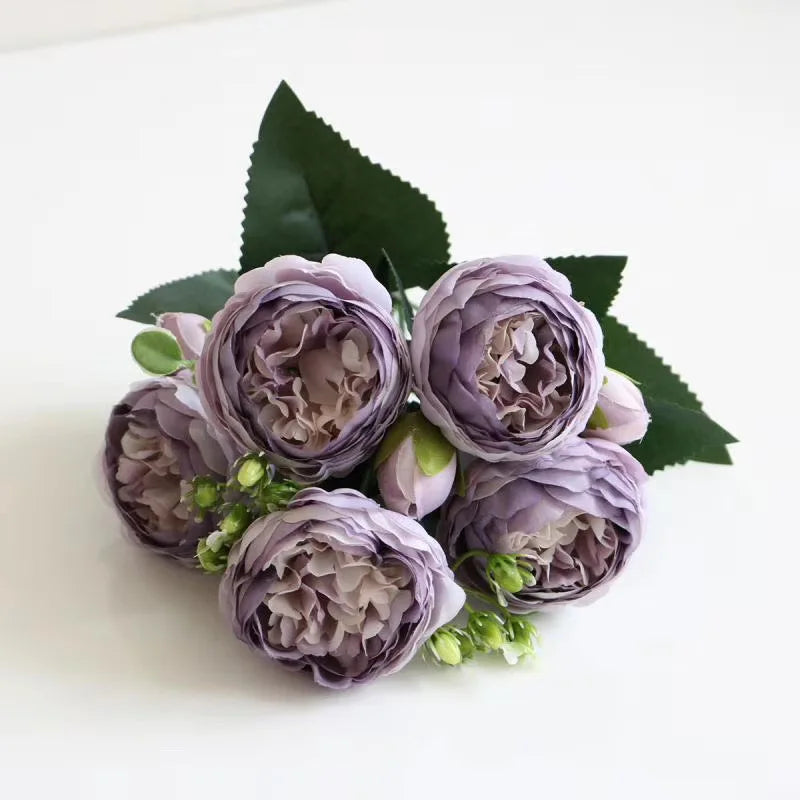 1 Bundle Silk Peony Bouquet Home Decoration Accessories Wedding Party  Pompons Artificial Roses Flowers