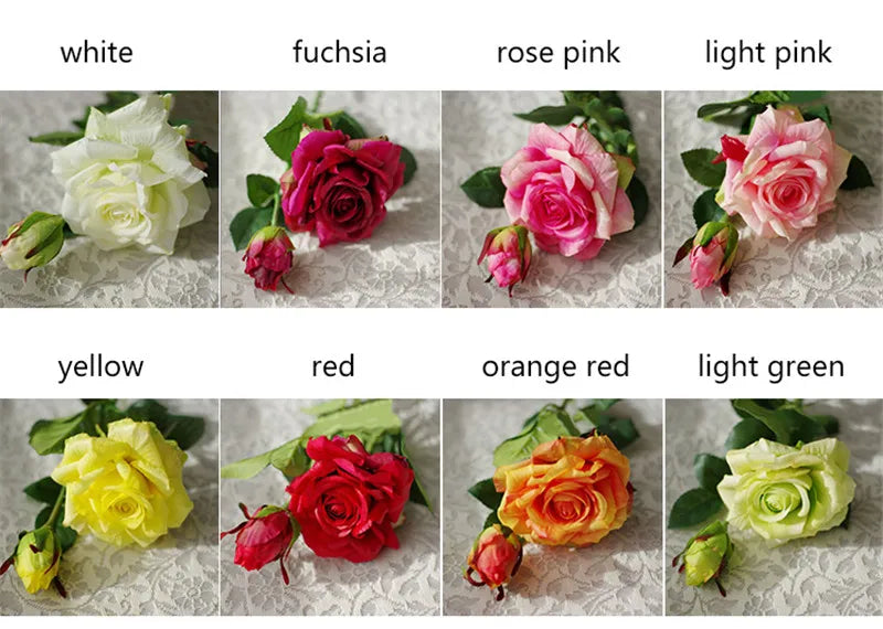 Single Rose Silk Flower Stem with  Real Touch Rose Flowers  Home Wedding Decoration Table