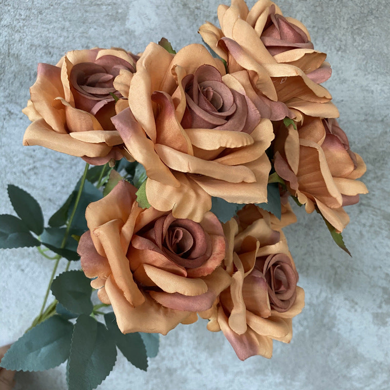 9roses/bunch  Aritificial rose small rose living room decoration simulated dry flower dining table flower home decoration