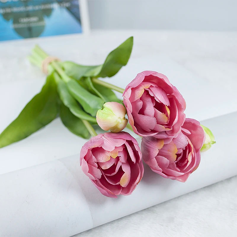 New Silicone Tulip Faux Flower Real Touch Bouquet 40CM Luxury Home Decorative Flowers Living Room Deco Flores Fake Plant