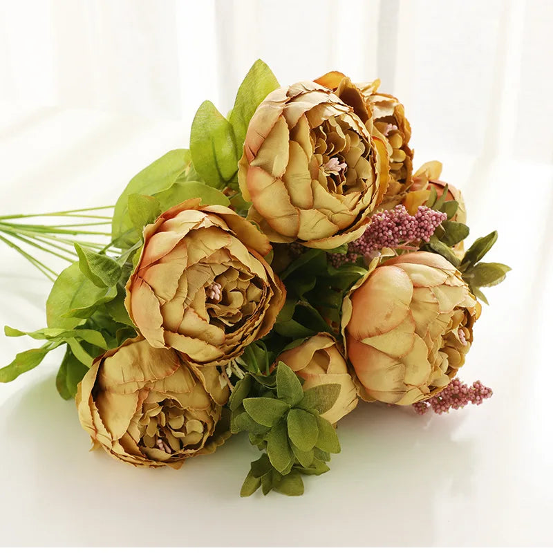 1Bunch European Crafted Peony Flowers Big Bouquet Silk Flowers Wedding Party Home Decoration Wreath DIY Scrapbooking