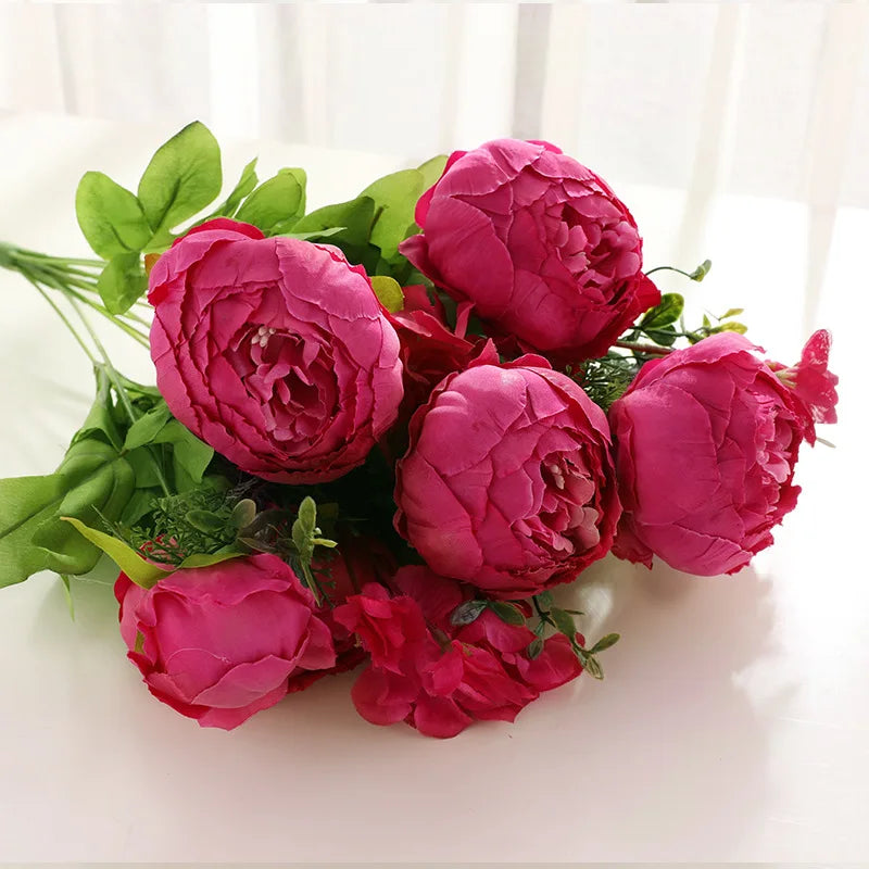 1Bunch European Crafted Peony Flowers Big Bouquet Silk Flowers Wedding Party Home Decoration Wreath DIY Scrapbooking