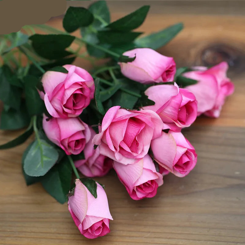 12 Heads Elegant Romantic Faux  Roses Flowers Bunch Simulation Silk Flowers Bridal Hand Bouquet Home Party Wedding Decor Rose Floral