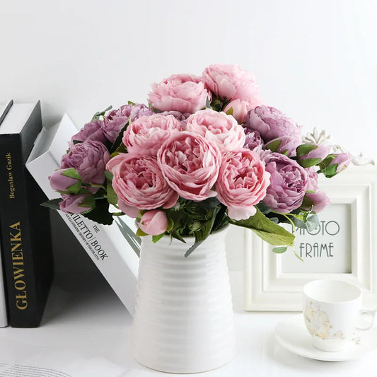 1 Bundle Silk Peony Bouquet Home Decoration Accessories Wedding Party  Pompons Artificial Roses Flowers