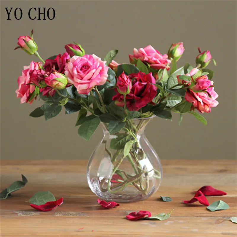Single Rose Silk Flower Stem with  Real Touch Rose Flowers  Home Wedding Decoration Table