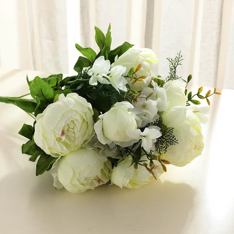 1Bunch European Crafted Peony Flowers Big Bouquet Silk Flowers Wedding Party Home Decoration Wreath DIY Scrapbooking