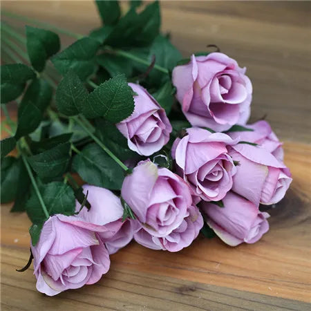 12 Heads Elegant Romantic Faux  Roses Flowers Bunch Simulation Silk Flowers Bridal Hand Bouquet Home Party Wedding Decor Rose Floral