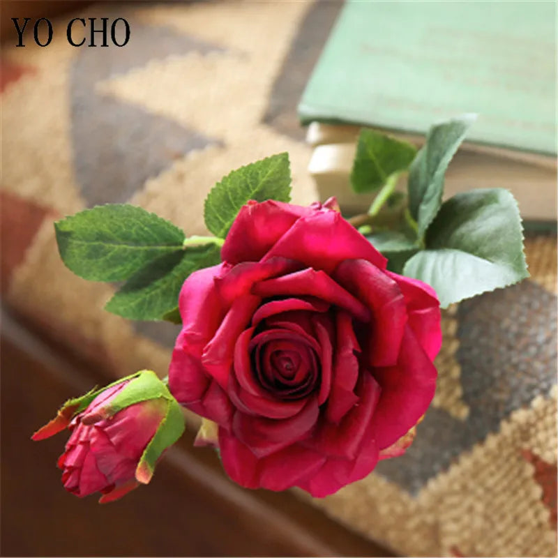 Single Rose Silk Flower Stem with  Real Touch Rose Flowers  Home Wedding Decoration Table