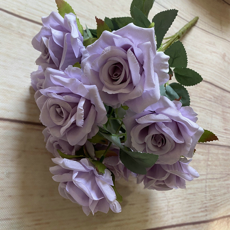 9roses/bunch  Aritificial rose small rose living room decoration simulated dry flower dining table flower home decoration